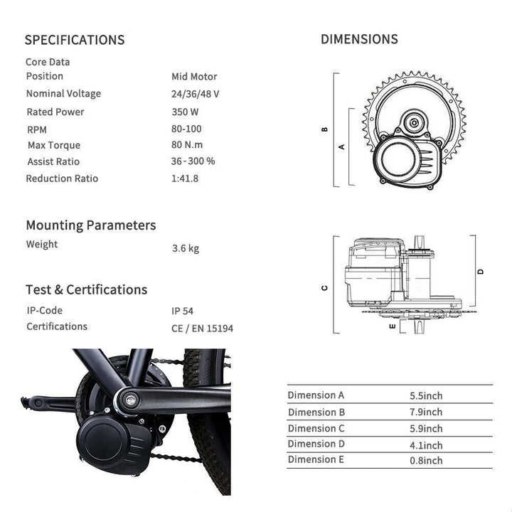 TongSheng TSDZ2B 48V 350W/500W Torque Sensing Mid Drive Motor - Electric Bike Conversions